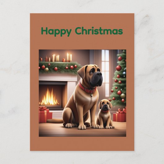 Mastiff englische Dogge Weihnachten Kamin ポストカード (正面)