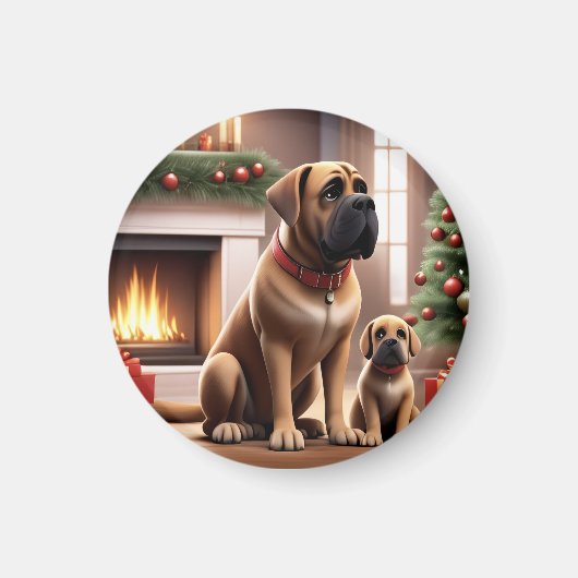 Mastiff englische Dogge Weihnachten Kamin マグネット (正面)
