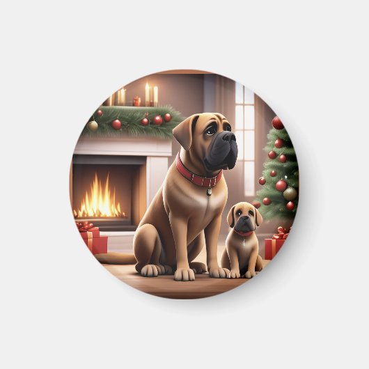 Mastiff englische Dogge Weihnachten Kamin マグネット (正面)