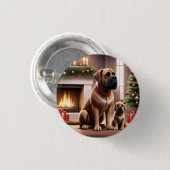 Mastiff englische Dogge Weihnachten Kamin 缶バッジ (正面&裏面)