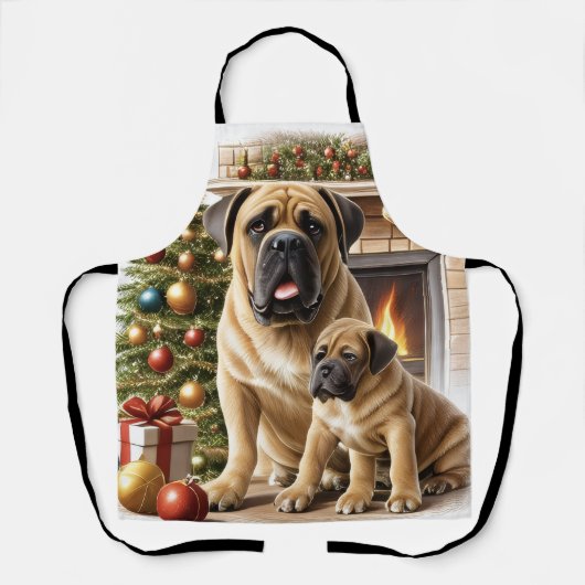 Mastiff englische Doggen Kamin Weihnachten エプロン (正面)