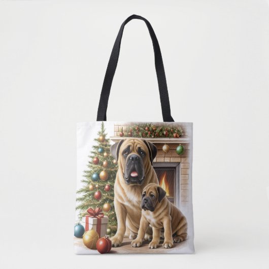 Mastiff englische Doggen Kamin Weihnachten トートバッグ (正面)