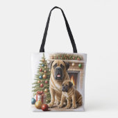 Mastiff englische Doggen Kamin Weihnachten トートバッグ (裏面)