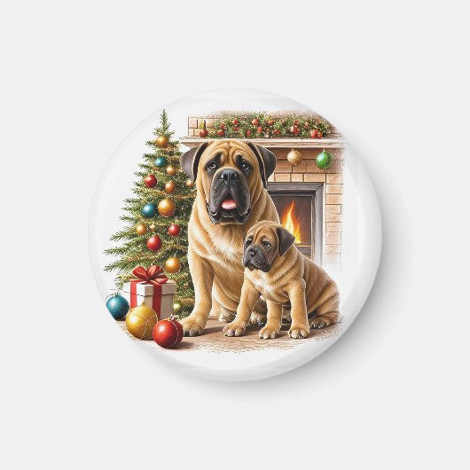 Mastiff englische Doggen Kamin Weihnachten マグネット (正面)
