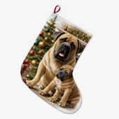 Mastiff englische Doggen Kamin Weihnachten ラージクリスマスストッキング (正面 (吊り時))