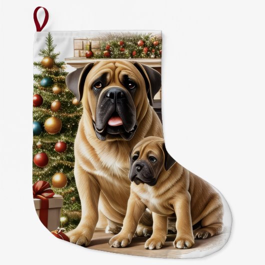 Mastiff englische Doggen Kamin Weihnachten ラージクリスマスストッキング (正面)
