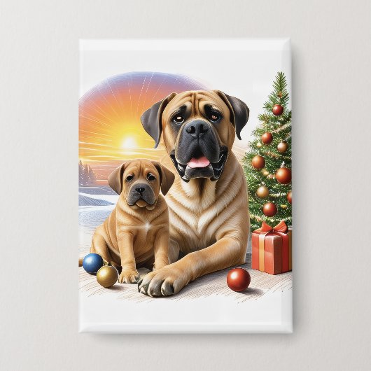 Mastiff englische Doggen Weihnachten 缶バッジ (正面)