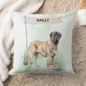 Mastiff Watercolor Personalized Dog クッション (ブランケット)