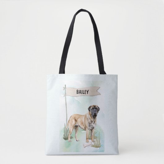 Mastiff Watercolor Personalized Dog トートバッグ (正面)