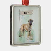 Mastiff Watercolor Personalized Dog メタルオーナメント (右)