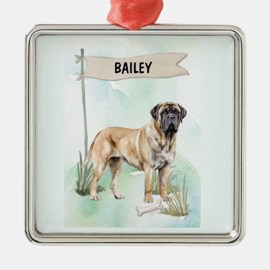 Mastiff Watercolor Personalized Dog メタルオーナメント (正面)