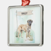 Mastiff Watercolor Personalized Dog メタルオーナメント (左)