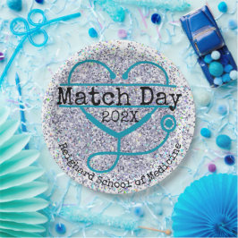 Match Day Blue Custom Year Glitter Stethoscope ペーパープレート
