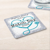 Match Day Turquoise Blue 2026 Glitter Stethoscope  スクエアペーパーコースター (アングル)