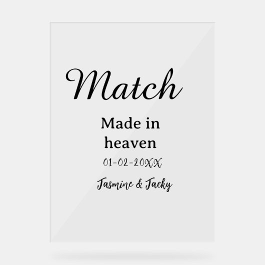 Match made in heaven add name date simple calligra アクリルサイン (正面)