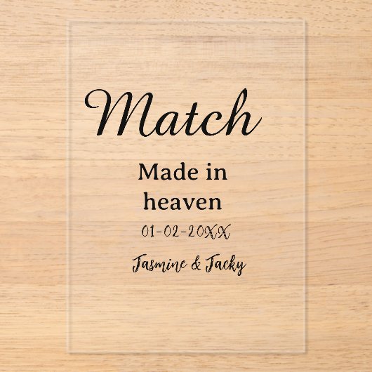 Match made in heaven add name date simple calligra アクリル招待状 (正面)