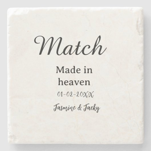 Match made in heaven add name date simple calligra ストーンコースター (正面)