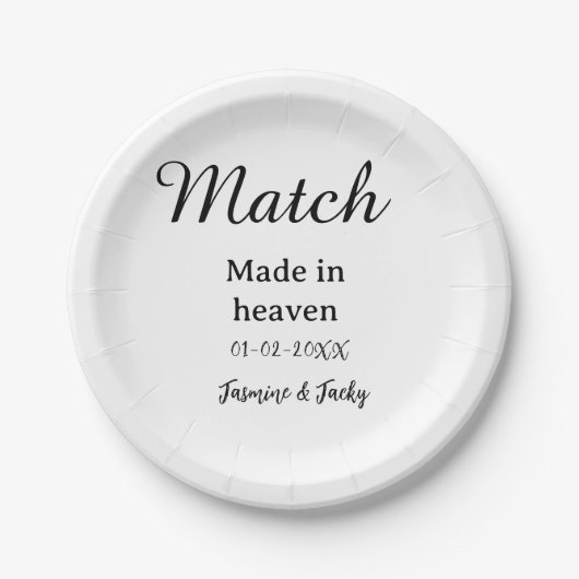 Match made in heaven add name date simple calligra ペーパープレート (正面)