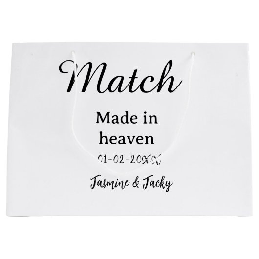 Match made in heaven add name date simple calligra ラージペーパーバッグ (正面)