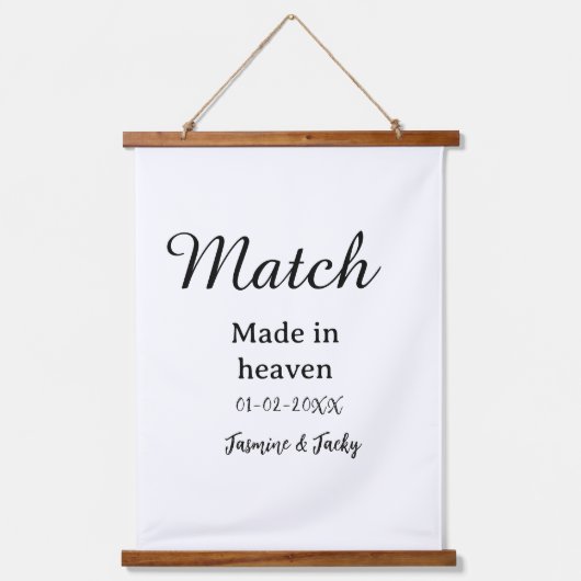 Match made in heaven add name date simple calligra 吊り下げ型タペストリー (正面)