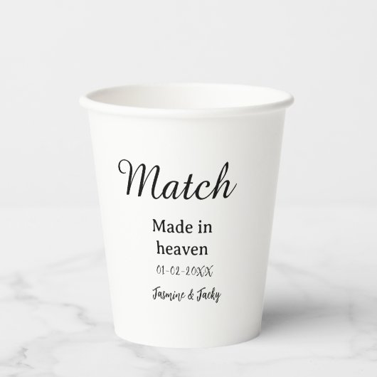 Match made in heaven add name date simple calligra 紙コップ (正面)