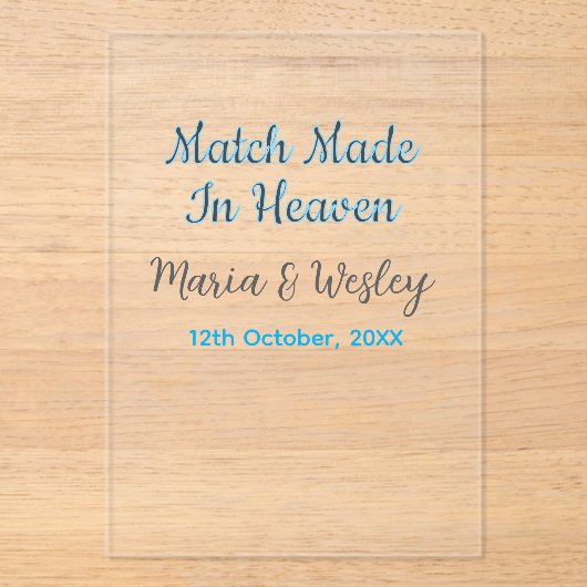 Match made in heaven blue black couple name date アクリル招待状 (正面)