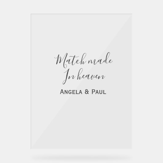 Match made in heaven name couple wedding simple  アクリルサイン (正面)