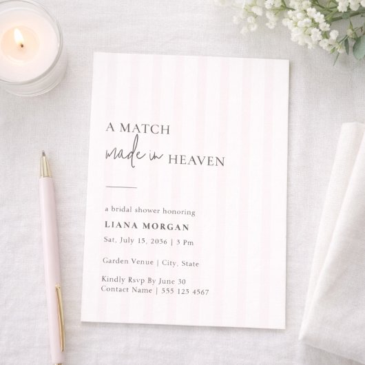 Match Made in Heaven Stripe Bridal Shower Invite 招待状