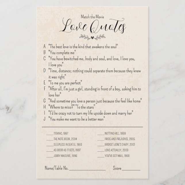 Match the Movie Love引用文結婚のテーブルゲーム (正面)