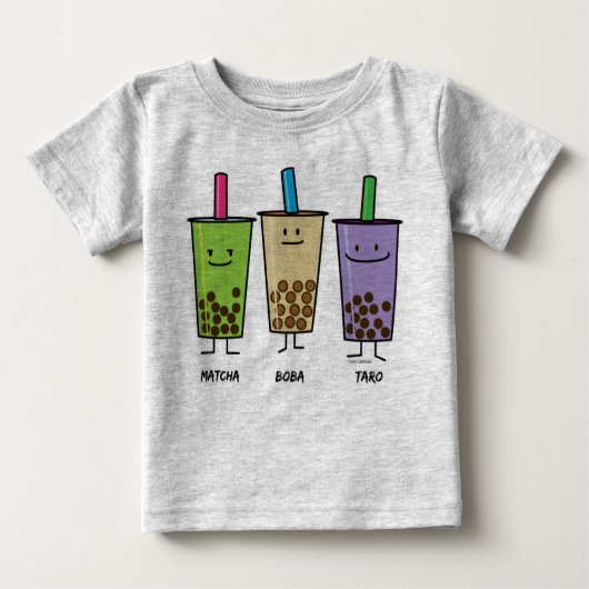 Matchaのbobaの茶緑の飲み物のミルクのタロイモのタピオカ ベビーTシャツ (正面)