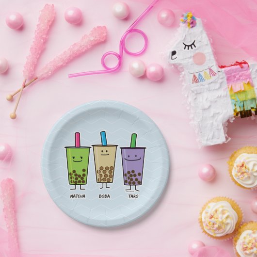 Matchaのbobaの茶緑の飲み物のミルクのタロイモのタピオカ ペーパープレート (パーティー)