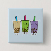 Matchaのbobaの茶緑の飲み物のミルクのタロイモのタピオカ 缶バッジ (正面)