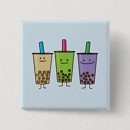 Matchaのbobaの茶緑の飲み物のミルクのタロイモのタピオカ 缶バッジ (正面)