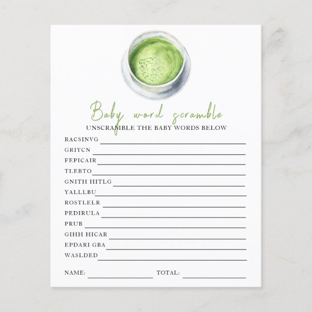 Matcha baby shower - Baby Word Scramble (正面)