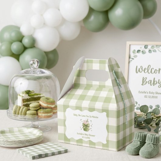 Matcha Baby shower Green Bow Gingham フェイバーボックス