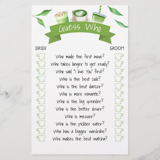 Matcha Bridal Shower Game Card チラシ (正面)