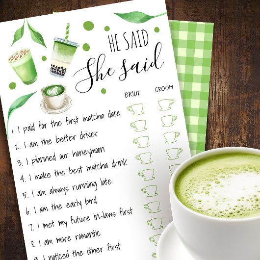 Matcha Bridal Shower Game Card チラシ