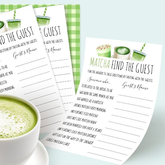 Matcha Bridal Shower Game Find The Guest Card チラシ