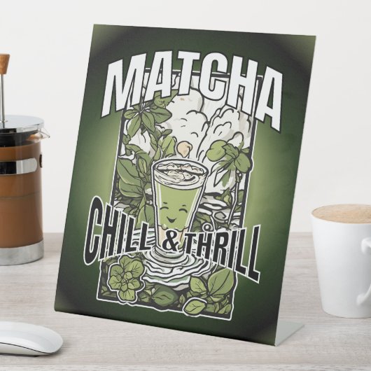 Matcha Chill & Thrill – Dekoratives Matcha Latte 台座サイン (インサイチュ)