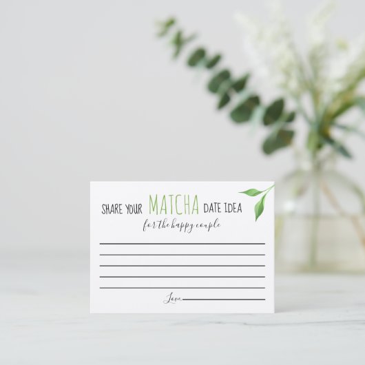 Matcha Couples Shower Game Date Idea Card プレイスカード (スタンド正面)