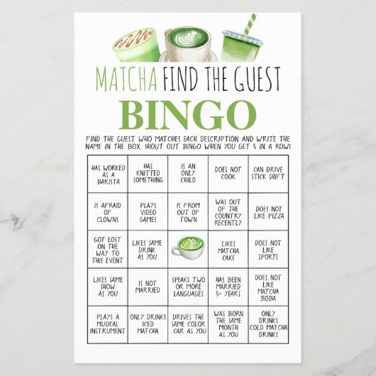 Matcha Find the Guest Bingo Game Card チラシ (正面)