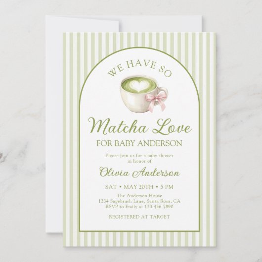 Matcha Green Tea Baby Shower  招待状 (正面)