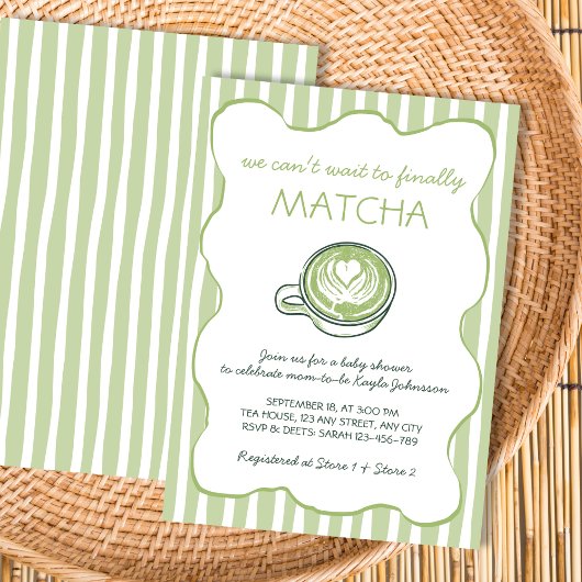 Matcha Green Tea Hand Drawn Baby Shower 招待状