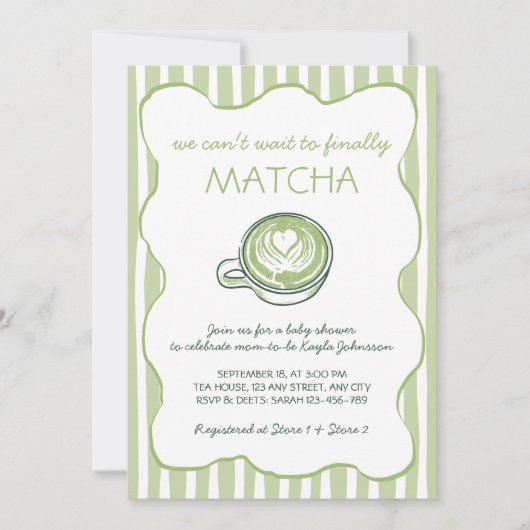 Matcha Green Tea Hand Drawn Baby Shower 招待状 (正面)