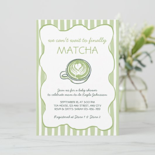 Matcha Green Tea Hand Drawn Baby Shower 招待状 (スタンド正面)