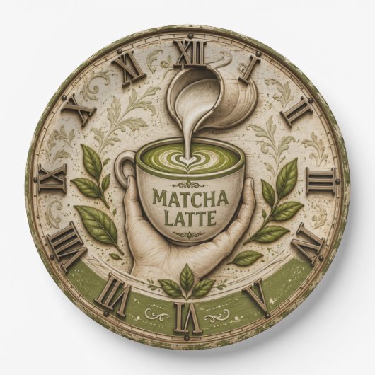 Matcha Latte Japanese Tea Lover Kitchen Decor ペーパープレート (正面)