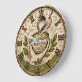 Matcha Latte Japanese Tea Lover Kitchen Decor ラージ壁時計 (傾斜)