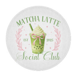 Matcha Latte Social Club Glass Round Cutting Board カッティングボード