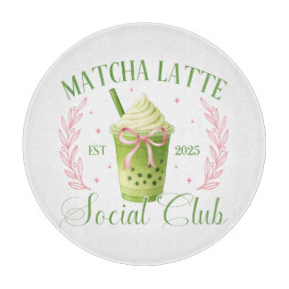 Matcha Latte Social Club Glass Round Cutting Board カッティングボード