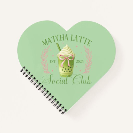 Matcha Latte Social Club Heart Spiral Notebook ノートブック (正面)